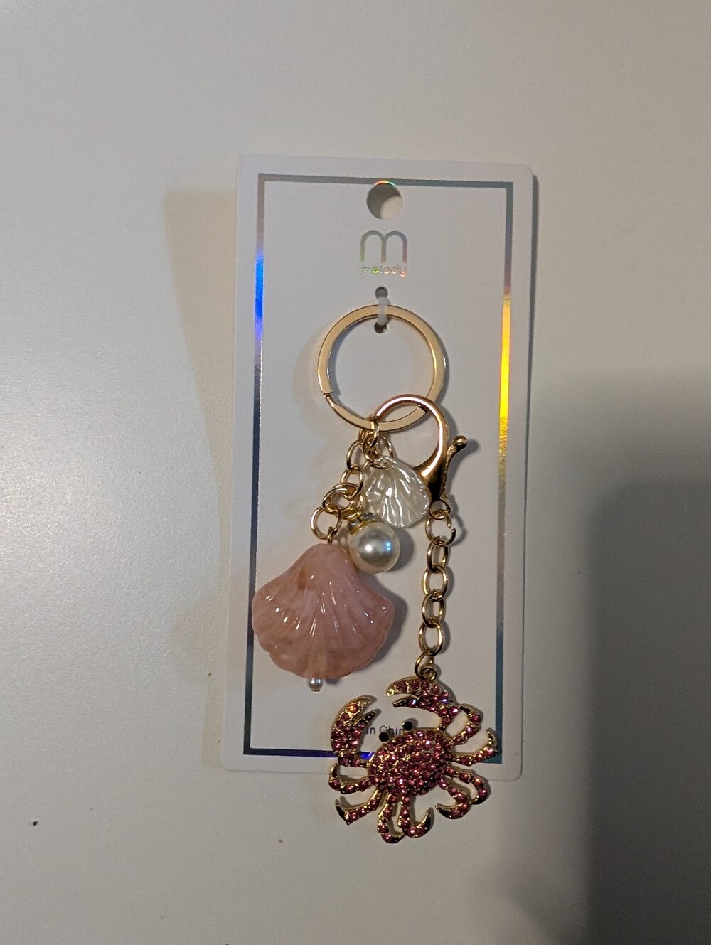 Pink Pearl Shell & Crab Keychain Bagcharm
